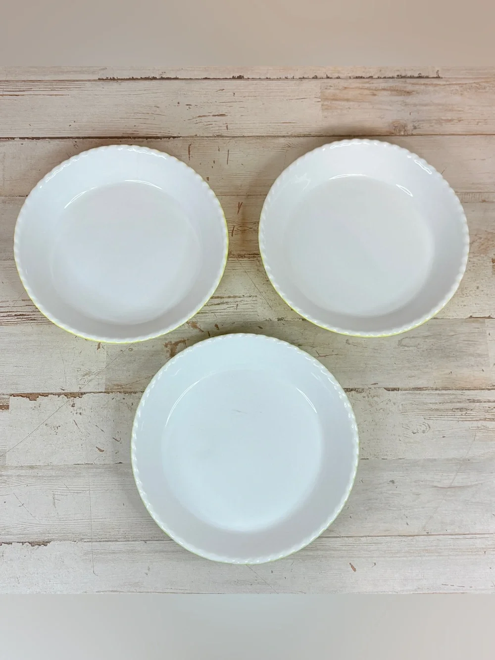 Lot Of 3 Vintage Valentina Yellow Green Scalloped Edge Stoneware Baking Dish